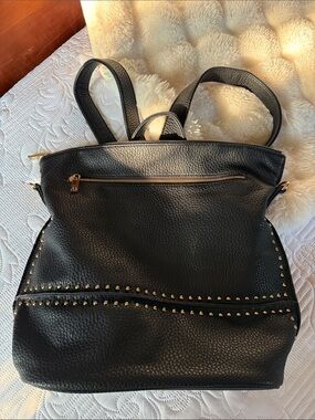 Neiman Marcus Black Studded Pebbled Leather Backpack